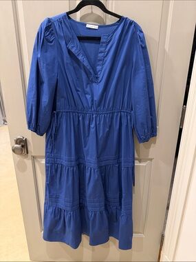 Cobalt Blue Tiered Long-Sleeve Midi Dress